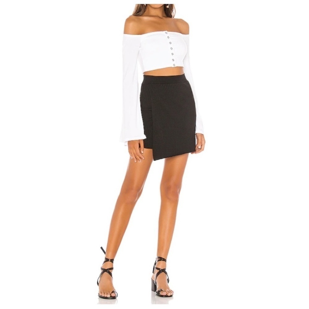 Free People Black Mod Wrap Skirt Ribbed Mini